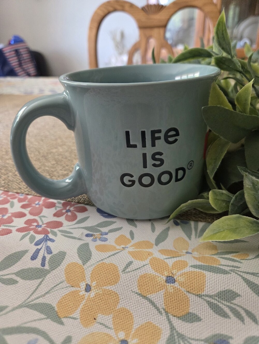 Life Is Good Light Blue Ceramic Mug with Red, White and Blue Flip-Flops - Picture 3 of 4